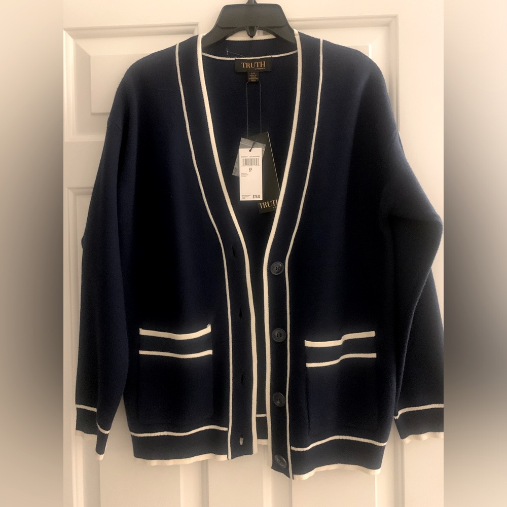 Truth brand.  Navy blue/White Cardigan.  Size S/P